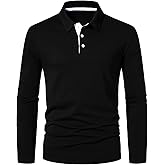 A WATERWANG Men's Long Sleeve Polo Shirts, Slim-fit Cotton Golf Polo Shirts Basic Designed