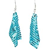 Colorful Sequin Dangle Earrings Metal Mesh Grid Tassel Drop Earrings Colorful Sequins Tassel Earrings Disco Tassel Long Drop Earrings for Women Jewelry Gift-blue