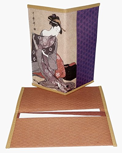 Set of 2 Japanese Rice Paper Wallet or Checkbook Cover Lady with Cat Design Decorative Gift Box Included