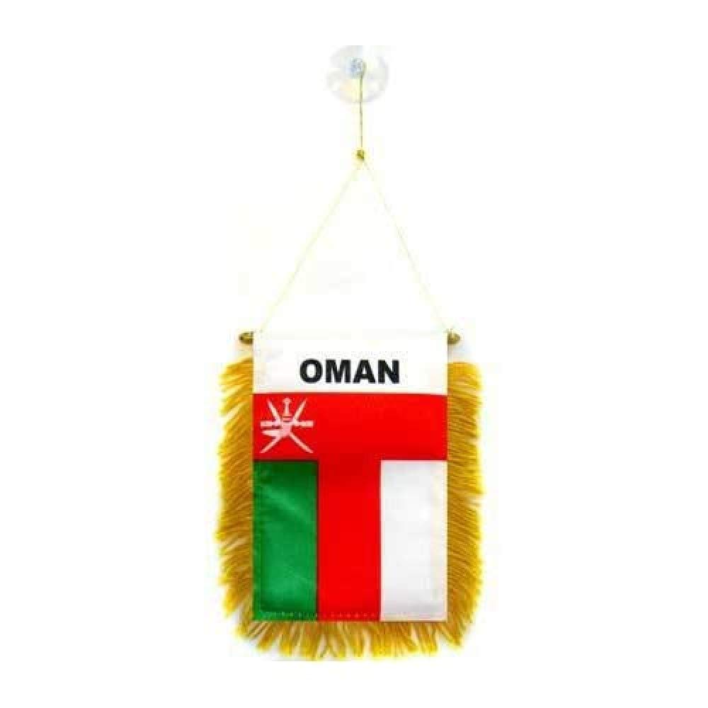 AZ FLAG - Oman Mini Banner - 6'' x 4'' - 100% Polyester Omani Small Pennant for Car - Double-sided Flag with Suction Cup Hanger
