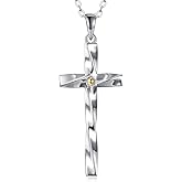 AOOMO Spiral Cross Necklace for Men, Silver Stainless Steel Spiral Cross Pendant Mens Cross Chain