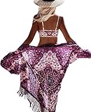 Rainlover Women's Fashion Swimwear Tassel Kimono Bikini Cover Up Beach Dresses (1-Purple)