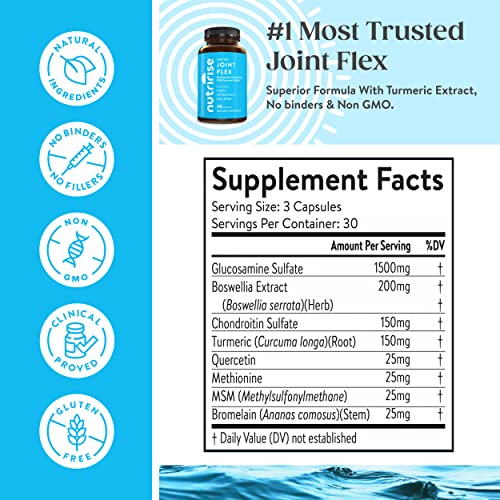 NutriRise Glucosamine Chondroitin Quercetin & MSM with Turmeric Curcumin 2100mg Triple Strength