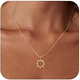 FAONDU Gold Pendant Necklace for Women 14K Gold Plated Sun Necklace Dainty Trendy Necklace Cute Simple Minimalist Necklace Cubic Zirconia Necklace Sunset Necklace Jewelry for Women