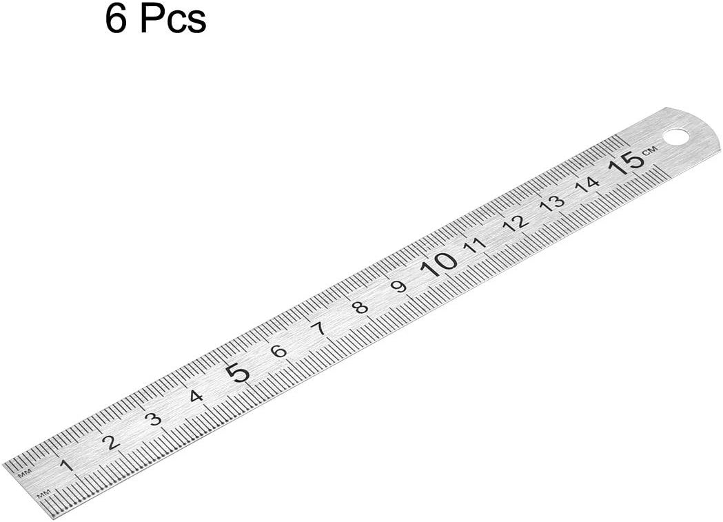 sourcing map Stainless Steel Ruler 6-inch (15cm) Straight Ruler Inches and Metric for Measuring Drawing 6pcs - Image 3