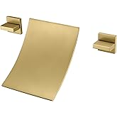 SUMERAIN Waterfall Tub Faucet High Flow Wall Mount Bathtub Faucet Filler Two Handles Brushed Gold Finish