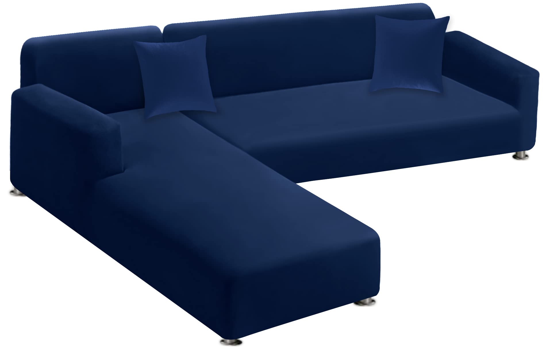 Photo 1 of LA MEACK Sectional Couch Covers 2-Piece Softness L Shaped Sofa Cover Super Stretch L-Type Couch Slipcover with 2Pcs Pillowcases Sofa Slipcover 3 Seater + 3 Seater Furniture Protector (Navy)