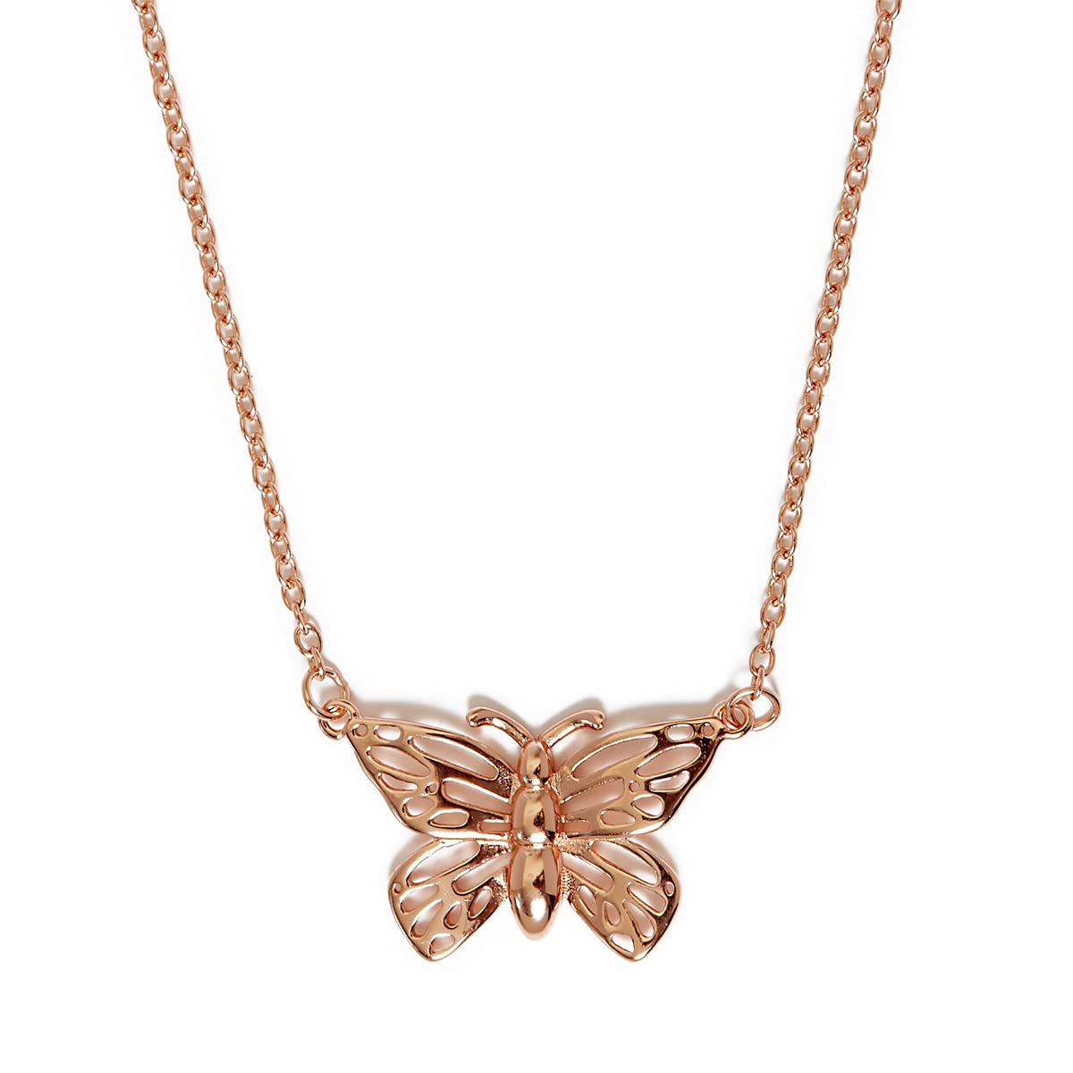 Annie Oak Womens 925 Silver Butterfly 18K Rose Gold Necklace Princess Length