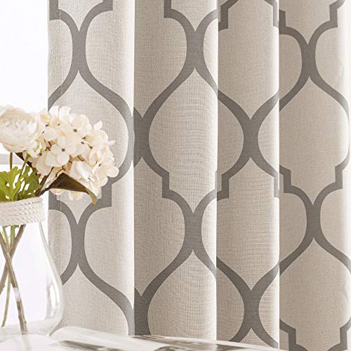 jinchan Linen Textured Curtains Moroccan Tile Printed Curtain Panels ...