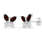 Gem Stone King 925 Silver Marquise Red Garnet and White Zirconia Butterfly Earrings For Women (1.48 Cttw, Gemstone January Birthstone, Center Stone: 6X3MM, Small Stones: 3MM)
