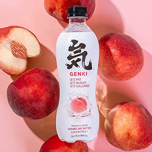 GENKI FOREST Flavored Sparkling Water, White Peach, 16.2 fl oz Bottles