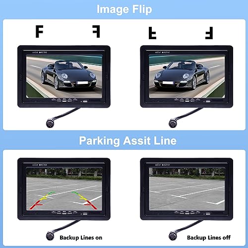 CAMECHO Backup Camera Kit with 7" LCD Display Dual Camera and 4 Channel Quad Video Input, IP68 Waterproof Rearview Camera for Camper, Truck, RV and Trailers