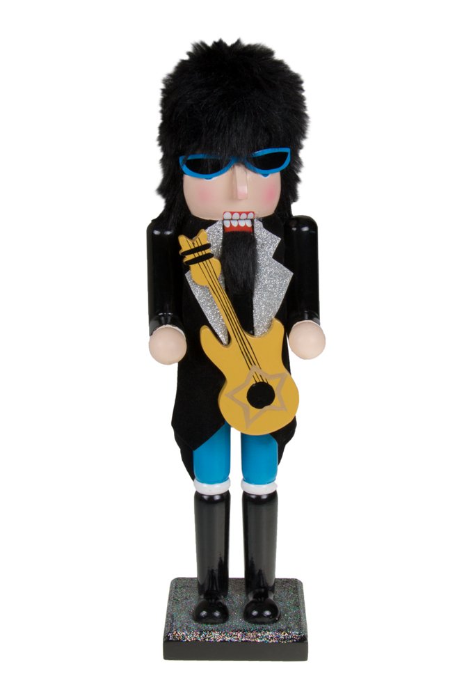 Wooden Collectible 80's Rockstar Nutcracker by Clever Creations | Holding Guitar | Rocker Sunglasses and Hair | Christmas Decor | 15" Tall Perfect for Shelves and Tables | 100% Wood