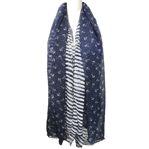 Wrapables Stripes and Anchor Nautical Marine Scarf 72" x 42"