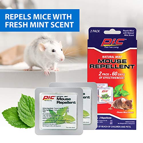 PIC Natural Mint Mouse Repellent (3-Pack), Effective Rodent Control Solution, Non-Toxic Mouse Deterrent, Mint Scented Mice Repellent, 180 Day Supply of Rodent Repellent for Cars & Homes, Rat Repellent