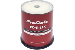 PioData CD-R 52X 700MB Moisture Resistant White Inkjet Printable - 100 Disc Cake Box Spindle