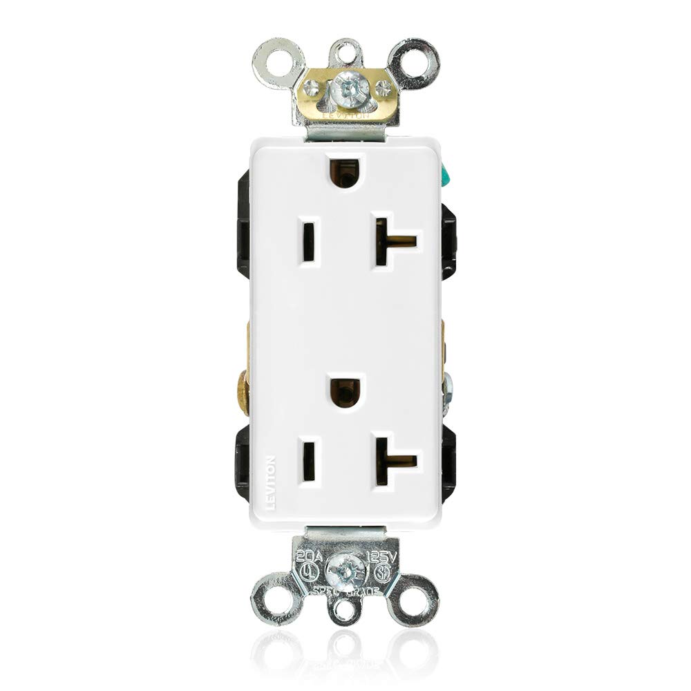 Photo 1 of Leviton 20 Amp, 125 Volt, Decora Plus Duplex Receptacle, Straight Blade, Industrial Grade, Self Grounding, 16362-W, White
