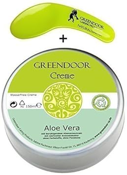 Greendoor Creme Aloe Vera wasserfrei, 150ml, Avocado-Creme ohne Parabene, ohne Tierversuche, inklusive Kosmetikspatel, Naturk
