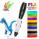 3D Pen with with Filament, DigiHero 3D Printing Pen with 1.75mm PLA Filament Pack of 12 Different Colors, Each Color 10 Feet, 3D Print Pen is Perfect Gift for Kids, Adults