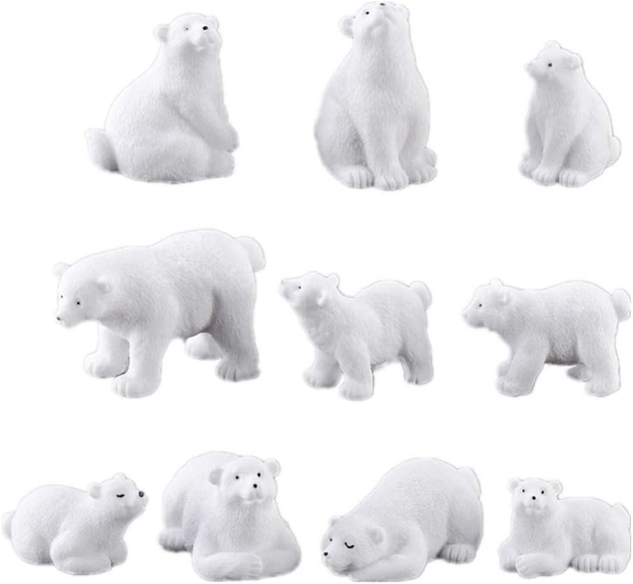 Toyvian Miniature Resin Animals DIY Fairy Garden Dollhouse Decoration Polar Bear Model Craft Home Office Desktop Decorative 10pcs White