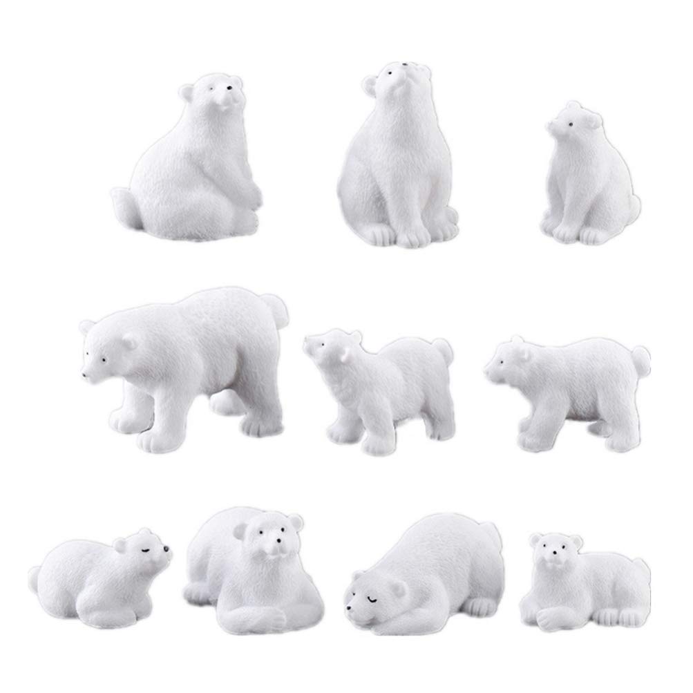 Toyvian Miniature Resin Animals DIY Fairy Garden Dollhouse Decoration Polar Bear Model Craft Home Office Desktop Decorative 10pcs White