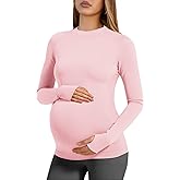 Yousify Women’s Long Sleeve Maternity Tops Pregnancy Shirts Workout Yoga Athletic Tops Blouses with Thumb Holes