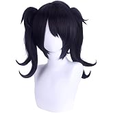 Shqncoh Anime Ame-chan Wig Black Short Twin Ponytails Curly Party Hair Halloween Cosplay Props Accessory
