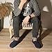 Men's Comfort Polar Fleece Slip on Slippers Color Block Memory Foam House Loafers Shoes w/ Indoor, Outdoor Sole,Navy Blue,Large / 11-12 D(M) US