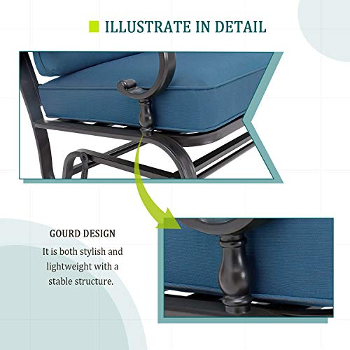 Oakmont Outdoor Patio Furniture Conversation Set Glider Loveseat, 2 Chairs with Coffee Table Spring Metal Lounge Chair Sets Wrought Iron Frame, Peacock Blue