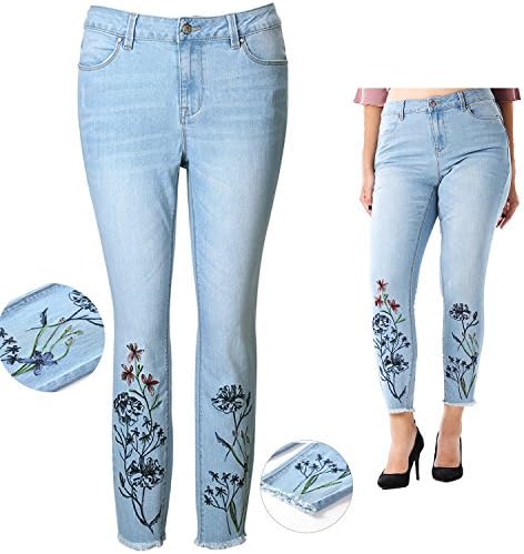 MSSHE Women's High Waist Embroidery Stretchy Jeans Plus Size