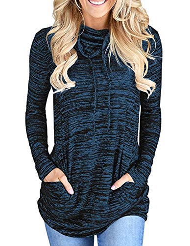 Womens Long Sleeve Cowl Neck Casual Sweatshirt Pullover Tops (S, Blue)