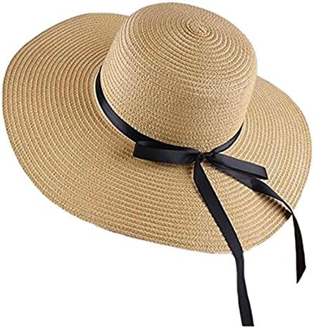 Women's Big Brim Sun Hat Floppy Foldable Bowknot Straw Hat Summer Beach Hat (Color-1)