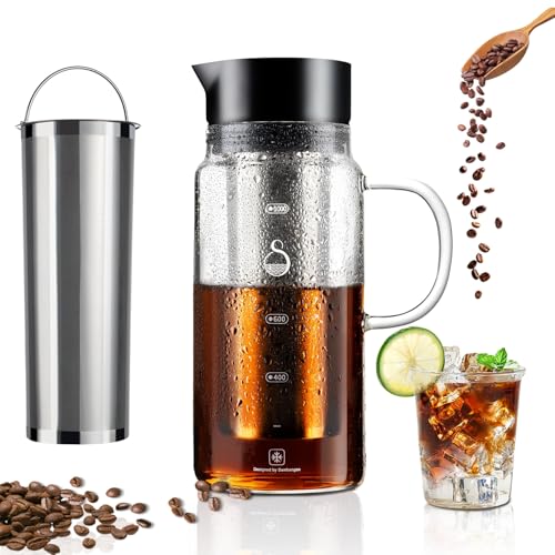 SAMBANGAN Cold Brew Coffee Maker Iced Coffee Maker Cold Brew Coffee Maker Brewer Ice Glass Stainless Steel Filter Double Mesh Cold Brew Coffee Maker (1000ml)