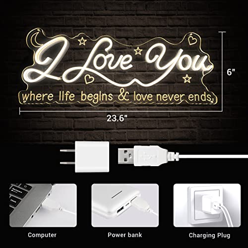 CNDREAM Neon Sign, LED Neon Lights, I Love You Neon Signs for Wall Decor, Used for Neon Signs for Bedroom Wedding Birthday Party Home Wall Decor Bar Salon Neon Sign(24\