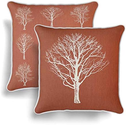 Ideal Textiles Set of 2 Cushion Covers, Pair of Luxury Printed Cushion Covers, Pack of Two Matching Modern Designer Style Throw Cushion Cases, 17" x 17", 43cm x 43cm (Carse Woods Paprika)
