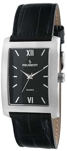 Peugeot Men's Rectangular Textured Roman Numeral Dial Classic Dress Wrist  Watch with Leather Strap Band in Kuwait Whizz Wrist Watches