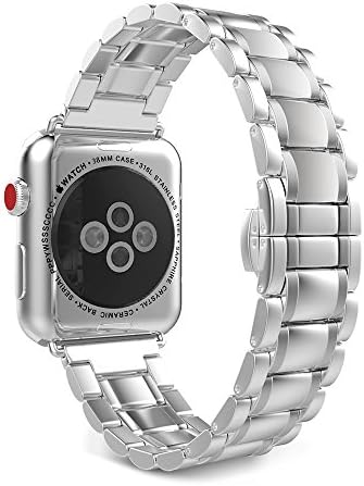 TRANSHARE Stainless Steel Mesh Replacement Band with Metal Butterfly Buckle and Adapter Clasp for Apple Watch Series 3, Series 2, Series 1, Sport, Edtion (5 Pointers - Silver 42mm)