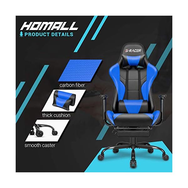 Silla Escritorio Computadora reposapiés apoya cabeza Eco Cuero Azul - Imagen 7