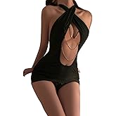 Women's Deep V Neck Halter Backless Mini Dress for Women Party Night Sexy Club Bodycon