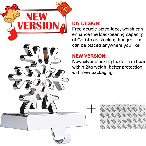 Fowecelt 2 Pack 3D Snowflake Christmas Stocking Hanger Silver Metal Mantel Stockings Holders for Christmas Decorations