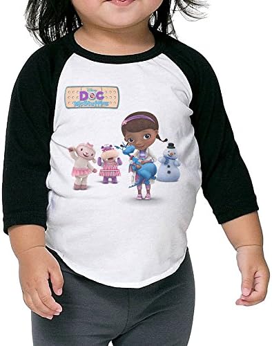 Toddler Geek Doc Mcstuffins 100% Cotton 3/4 Sleeve Athletic Baseball Raglan Tee Shirts Black US Size 3 Toddler