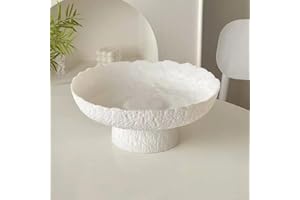 NoorooCare Decorative Fruit Bowls for kitchen decor Counter 10.4‘’,Large Modern Serving Bowl, High Foot with Irregular Edge Design, High-Temperature Fired Thickened Glass Bowl, White