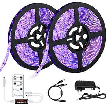 LaluceNatz 33ft/10m LED UV Black Light Strip with Remote Control,36W 600 Units UV Lamp Beads 12V Flexible Blacklight Fixtures for Stage Lighting Dance Party,Body Paint and UV Lighting.