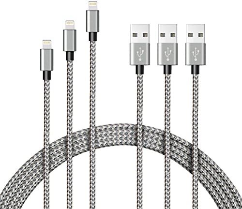 GPDSTAR HEH014 Lightning Cable 3'/6'/9' Nylon iPhone Charger - Gray - 3 Piece