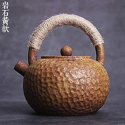 Amazon Rain Day セラミックティーポット 450ml 日本スタイル 粗い 陶器 ハンドメイド 中国dehua ビンテージセラミックティーポット ギフト 自宅 オフィス ティーミー レストラン用 ストーンイエロー Rain Day ティーポット