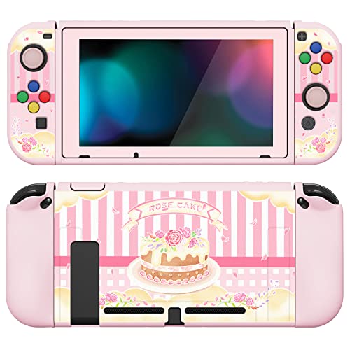 PlayVital ZealProtect Soft Protective Case for Nintendo Switch, Flexible Cover Protector for Switch with Tempered Glass Screen Protector & Thumb Grip Caps & ABXY Direction Button Caps - Rose Cake