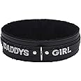 paloli Women Pink Leather Choker Necklace, Punk Gothic Black Fluffy Name Letters Collar Leash Neck Jewelry