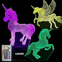 3PCS 3D Unicorn Night Light--3D Unicorn Lamp 3 Pattern 7 Colors Changing Decor Lamp with Remote Control for Kids Illusion Bedside Lamps Ideal Gifts for Girls and Unicorn Lovers