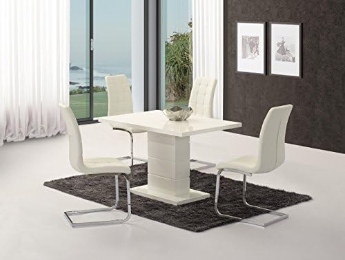 Ice White High Gloss Dining Table + 4 x Enzo Chairs - Top Grade High Gloss Table Finish - Soft touch faux leather chairs - Table with White Chairs