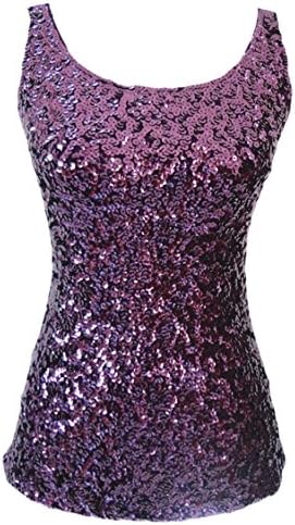 Women's Sequin Sparkle Party Club Wear Glitter Vest Tank Top PURPLE